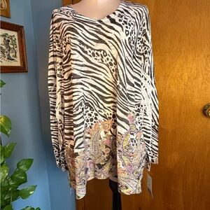 Jess & Jane NWT Zebra and paisley Print Women's Tunic Top 3X